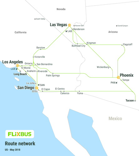 FlixBus USA network map bus routes