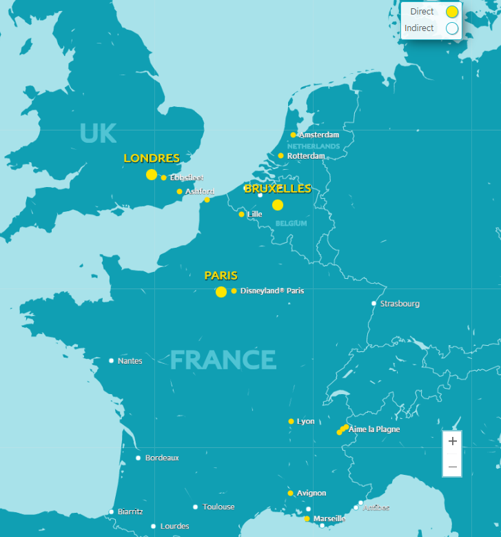Carte réseau lignes train Eurostar France Europe