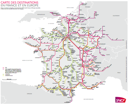 Carte réseau lignes train OUI.sncf France Europe