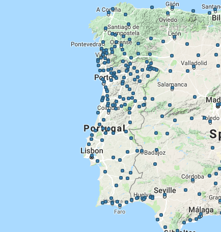 Mapa da rede de autocarros em Portugal -  rotas e destinos de autocarro