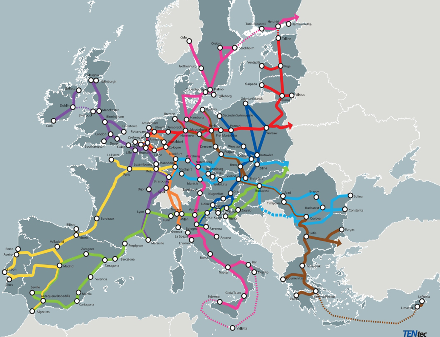 Map train routes railway network destinations Europe