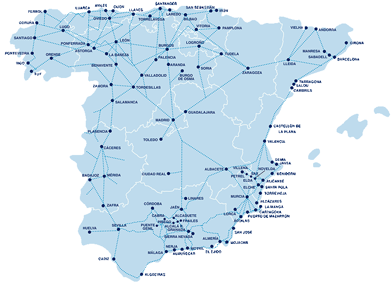 Mapa nacional de rutas de autobús ALSA