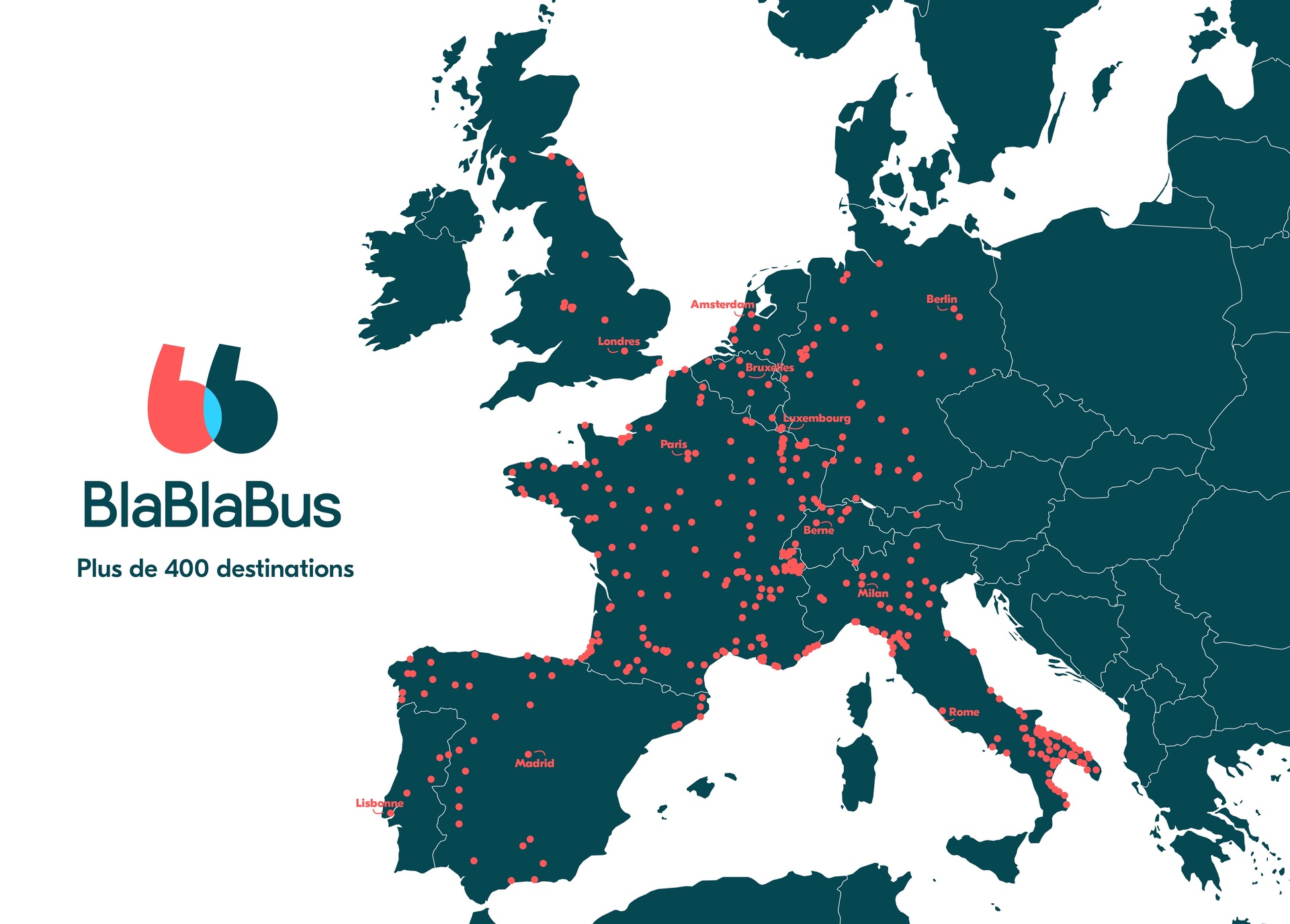 BlaBlaBus lignes de bus, carte du réseau, villes desservies en France et en Europe