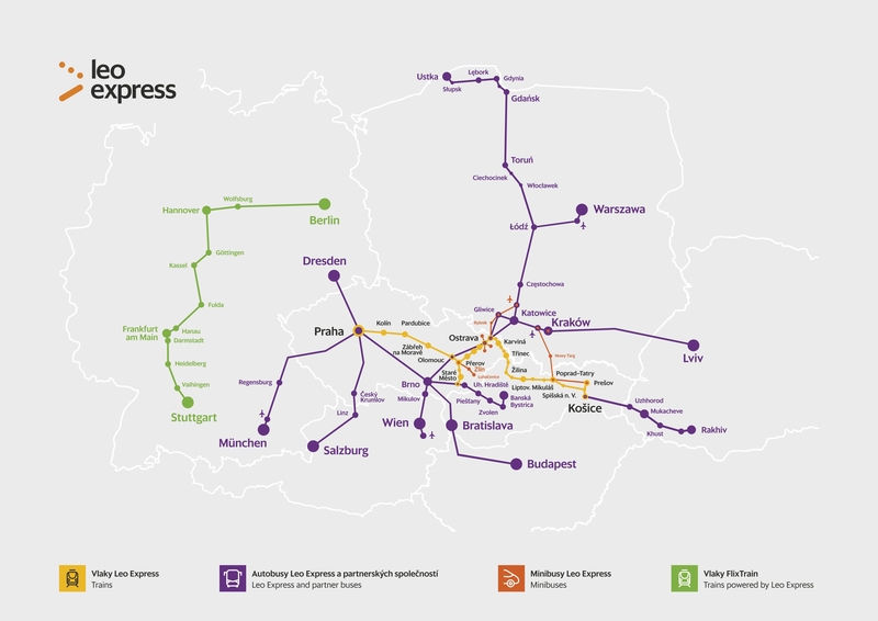 Leo Express mapa zastávek