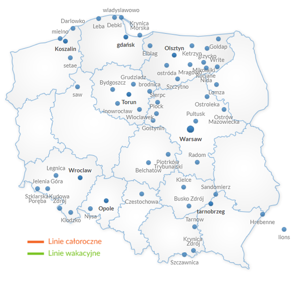 Polonus sieć połączeń trasy autobusowe