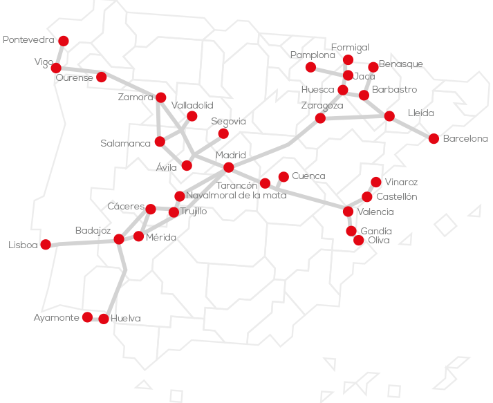 Mapa de rutas de autobús Avanza España 
