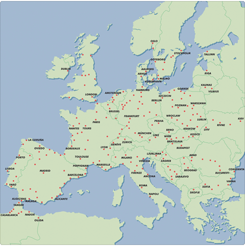 Carte du réseau des lignes de bus Eurolines
