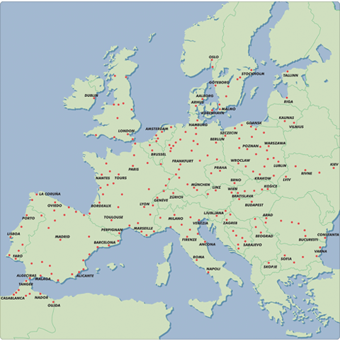 Eurolines síťová mapa autobusové trasy