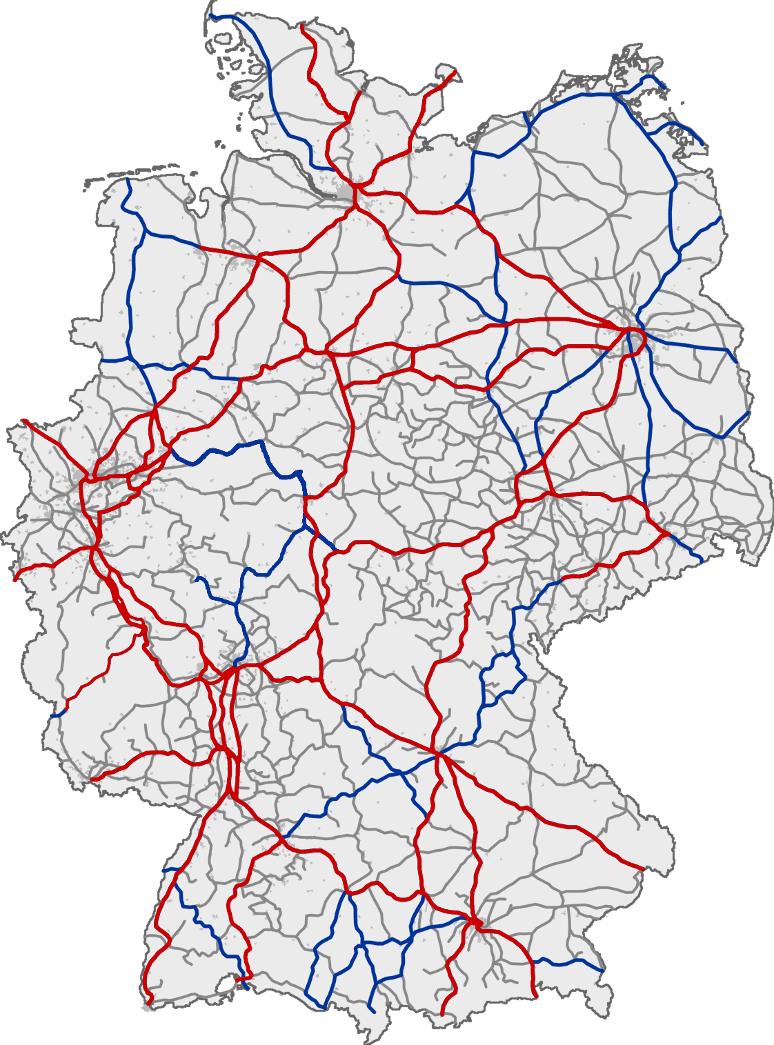 carte réseau lignes train Deutsche Bahn en Allemagne