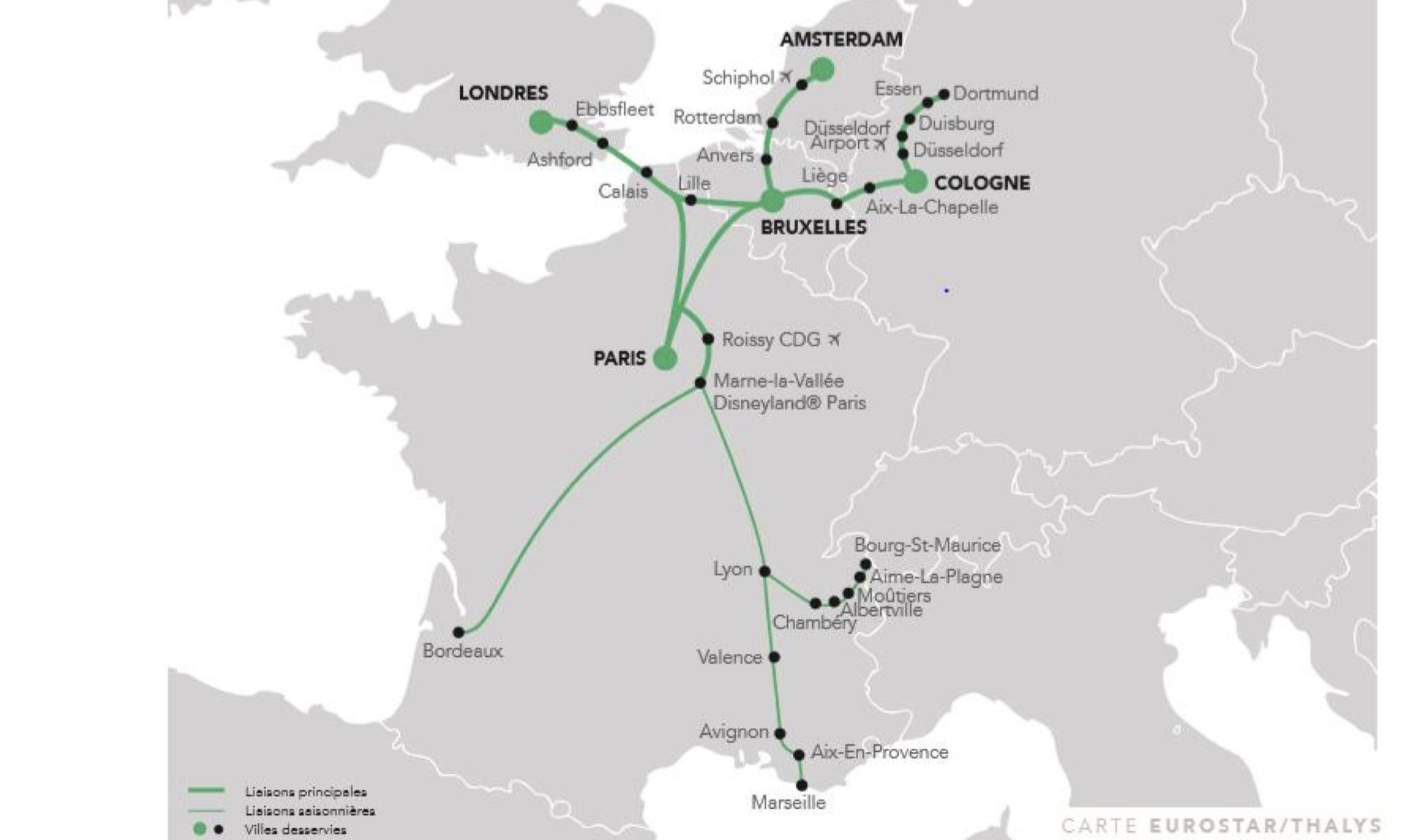 Carte réseau lignes train Green Speed en France et Europe