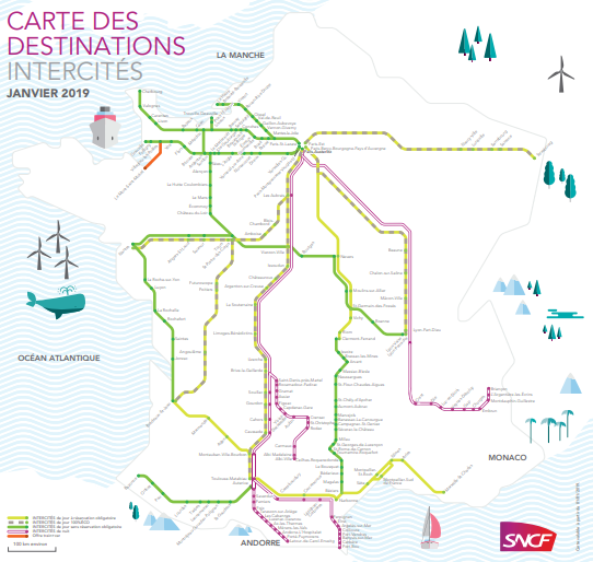 carte réseau lignes trains Intercités France