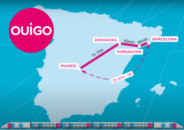 Mapa OUIGO Madrid Barcelona ave barato
