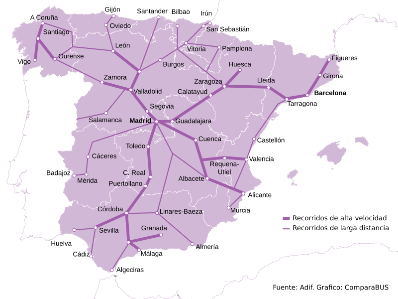mapa tren red renfe y avlo espana