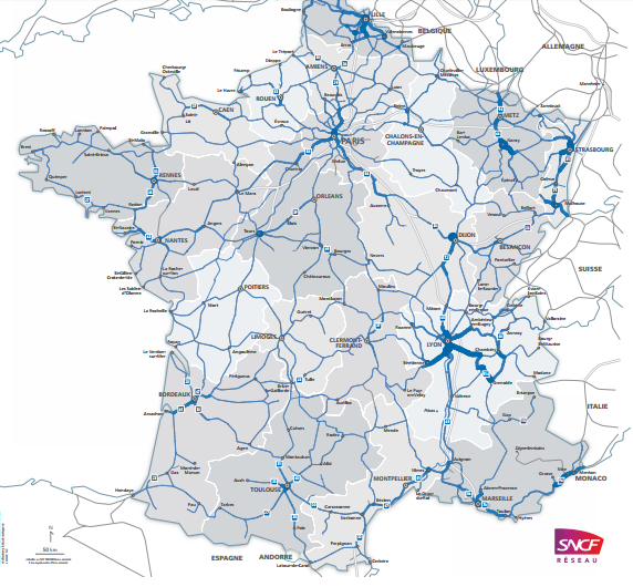 carte réseau lignes trains TER France