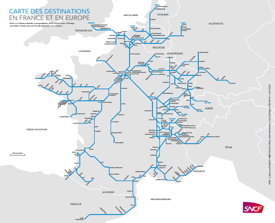 carte réseau lignes trains TGV France
