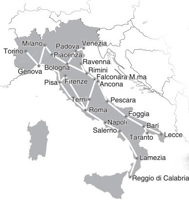 carte réseau lignes train Trenitalia en Italie