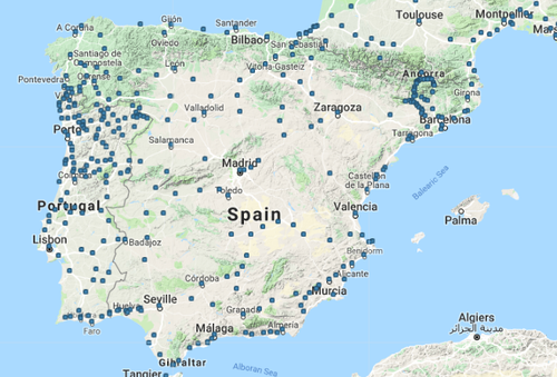 España mapa  - autobus rutas y destinaciones