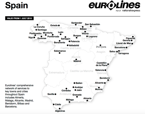 mapa de rutas de autobús eurolines España