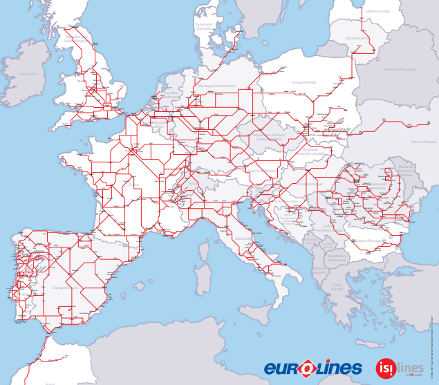 Eurolines Europe network map bus routes destinations