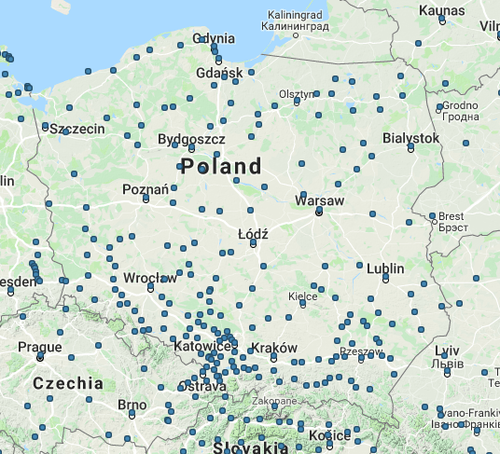Polska mapa autobusów sieciowych – autobusowe trasy i punkty docelowe